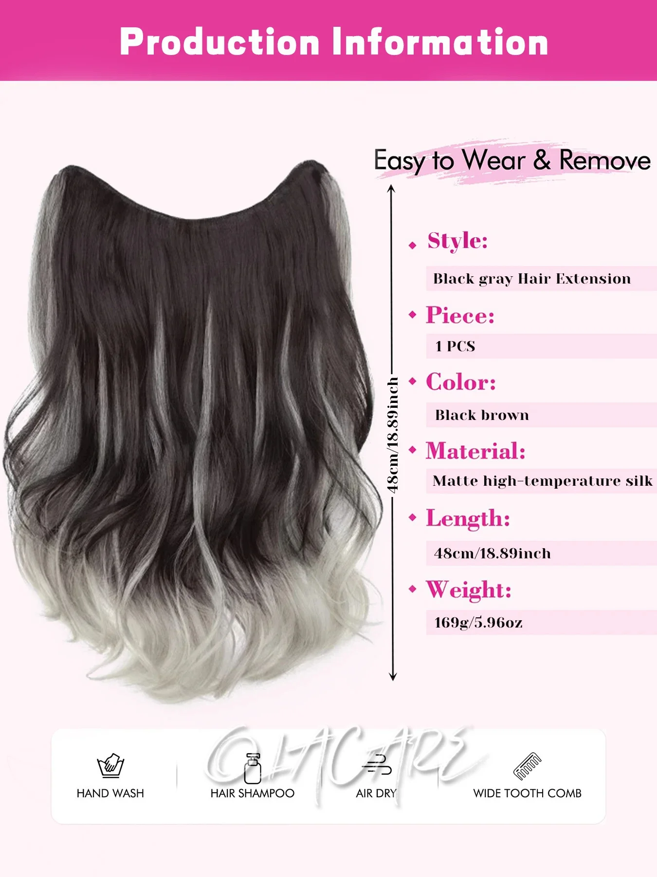 Synthetic Curly Wavy Hair Extensions For Women Black Brown Grey