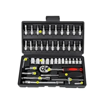 46/53pcs Drive Socket Set 1/4 inch Ratchet Wrench Set with Sockets Metric Hex Bit Socket Set Mechanic Tool Kits for Auto Repair 2