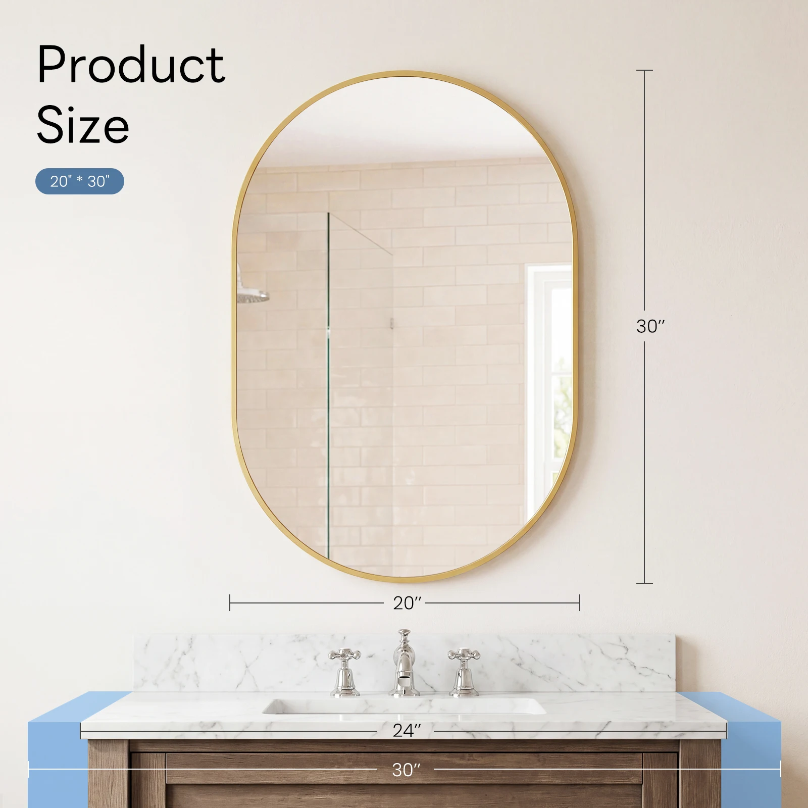 JHK Oval Wall Mirror with Metal Frame for Wall Modern Dressing Mirror Tempered Glass Bedroom Living Room Horizontal or Vertical