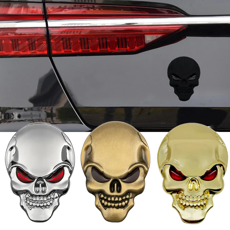 Metal Skull Logo Car Fender Side Emblem Sticker Auto Window Trunk Badge Decalcomania Decorazione Per Renault Audi Jaguar Hyundai Toyota