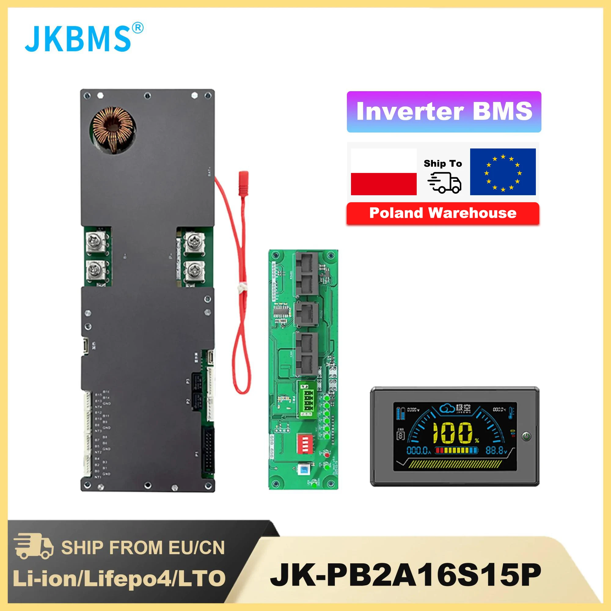 

Интеллектуальный инвертор JKBMS PB2A16S15P BMS 150A 8S - 16S 24 в 48 в семейное хранилище энергии Lifepo4/li-ion/LTO для инвертора Growatt Deye