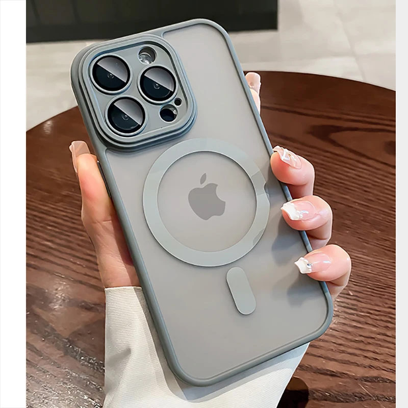 Funda Case For iPhone 15 14 13 12 11 Pro Max Plus Transparent For Magsafe Magnetic Lens Protection Matte Frosted Cover