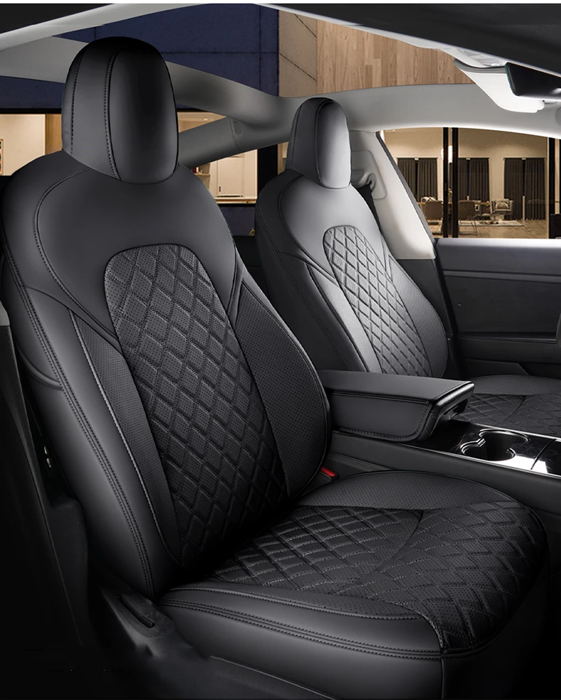 For Tesla Model 3 Y Custom Fit Car Seat Cover Accessories For Tesla 360 Degree Full Covered Perforated Artificial Leather