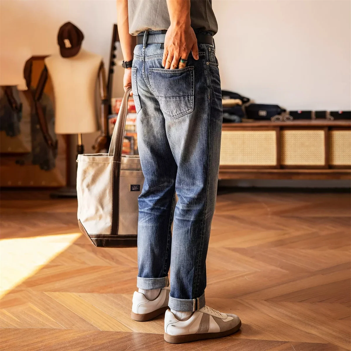 Red Tornado Classic 705 Jeans Slightly Tapered Fit Vintage Wash Denim Pants For Men 4