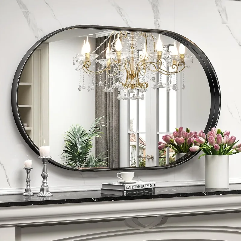 

30"×42"Oval Mirror for Wall 30x48 Inch, Metal Framed Bathroom Vanity Mirrors, Modern Large Mirror for Bedroom Living Room Wall