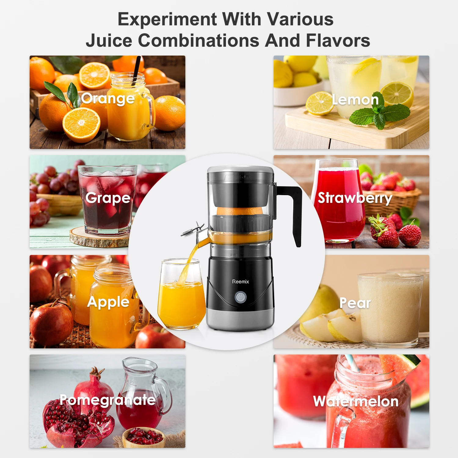 lectric Citrus Juicer, Reemix Full-Automatic Orange Juicer Squeezer for Orange, Lemon, Grapefruit, Citrus Juicer with Cleaning 5