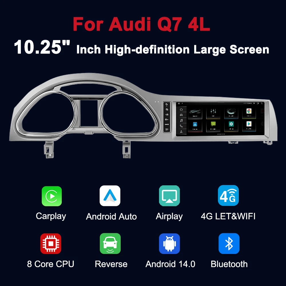 Radio Multimedia para coche Android 14, 10,25 pulgadas, CarPlay inalámbrico, Android Auto, para Audi Q7 4L 2005-2015, MMI 2G, 3G, GPS, 4G, WIFI, navegación 2