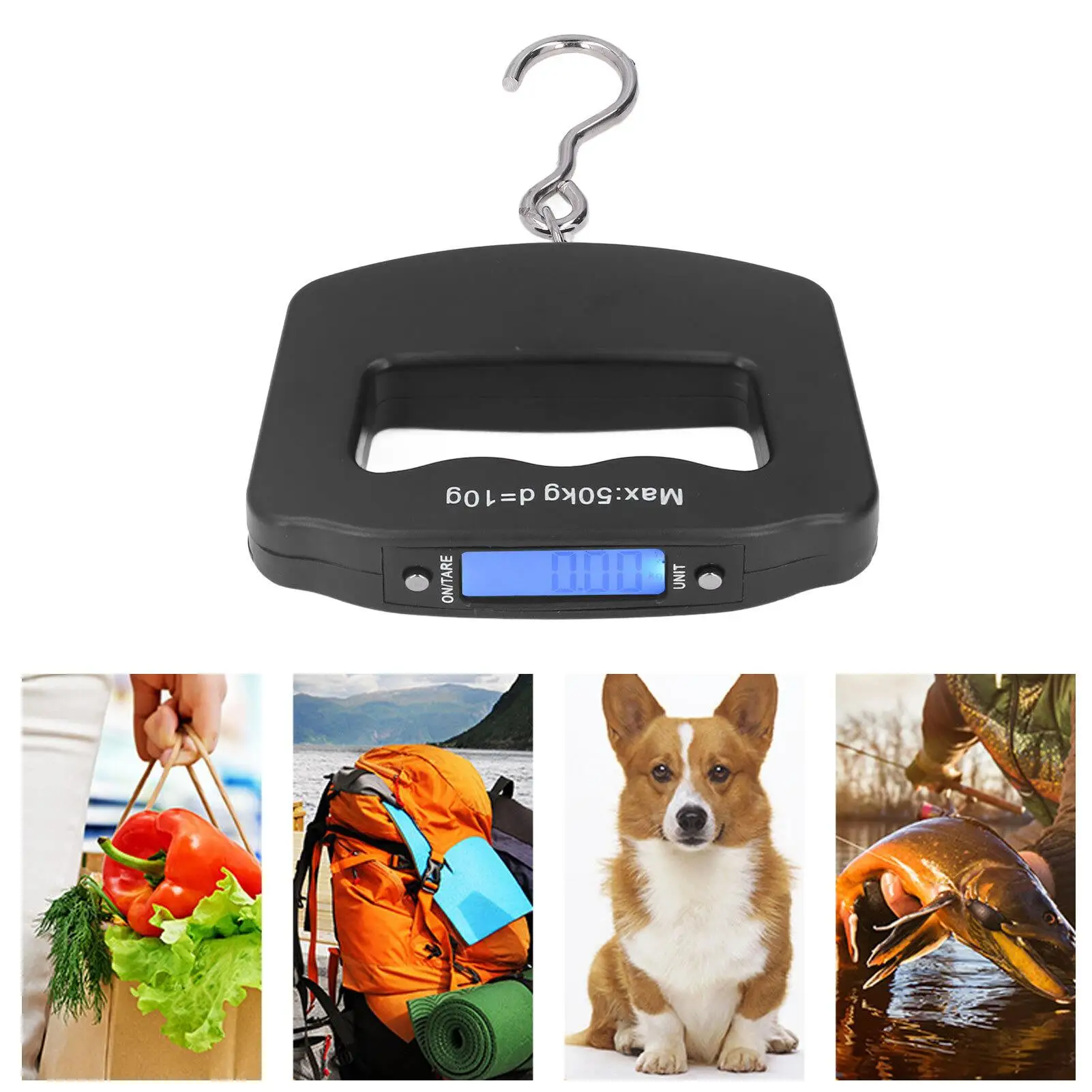 50kg Digital Hanging Scale with Hook-LCD Display, Unit Conversion Electronic Hook Scale for Fishing & for shopping