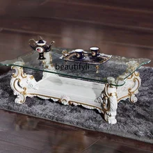 

GY European Court Solid Wood Furniture French Classical Glass Carved Coffee Table Living Room Sofa Tea Table