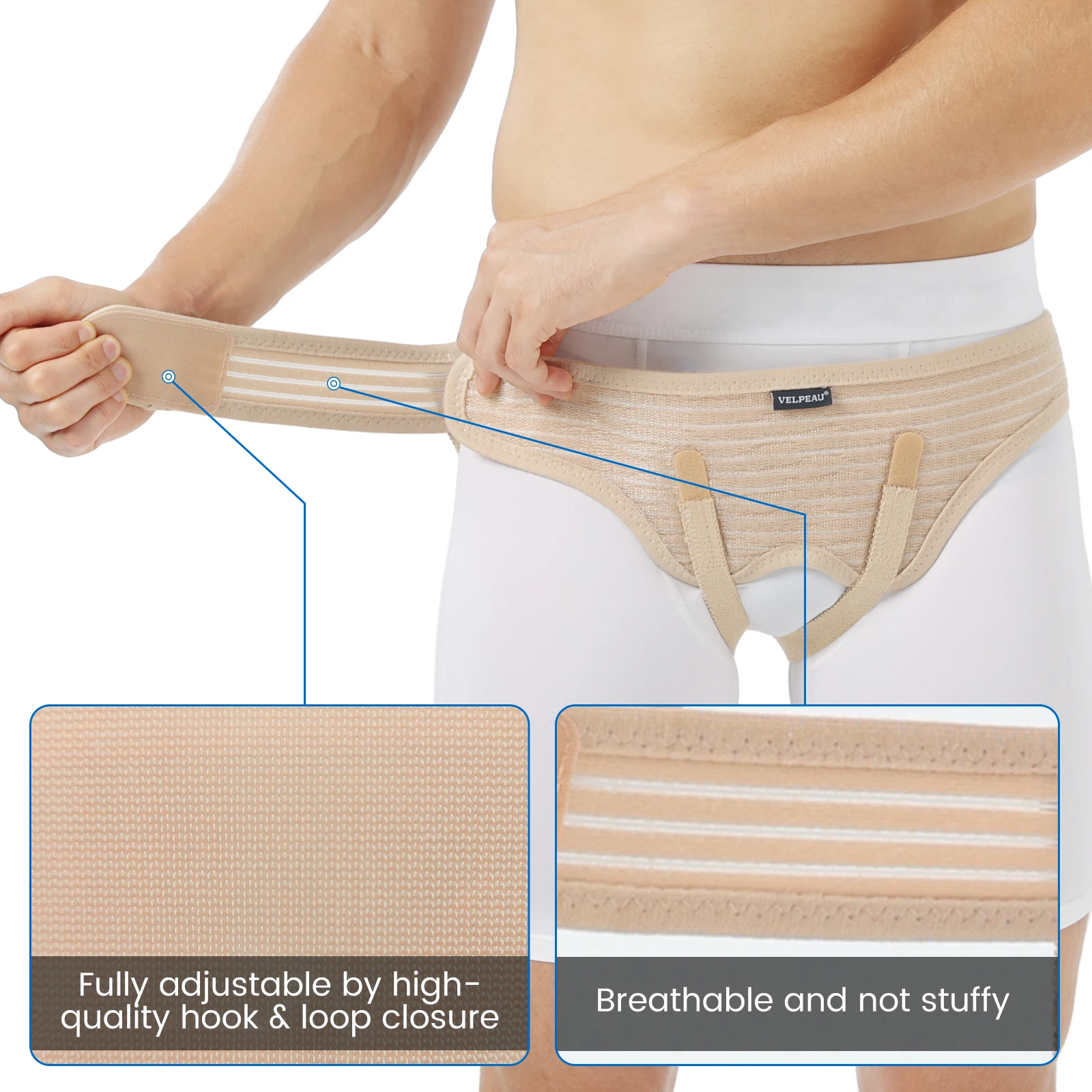 VELPEAU Hernia Belt Truss Adjustable for Single/Double Inguinal and Sports Hernia with 2 Compression Pads for Men and Women hernia belt