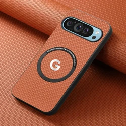 Premium Magnetic Carbon Fiber Leather Phone Case with Magsafe Wireless Charging - Pixel 10 (Brown)