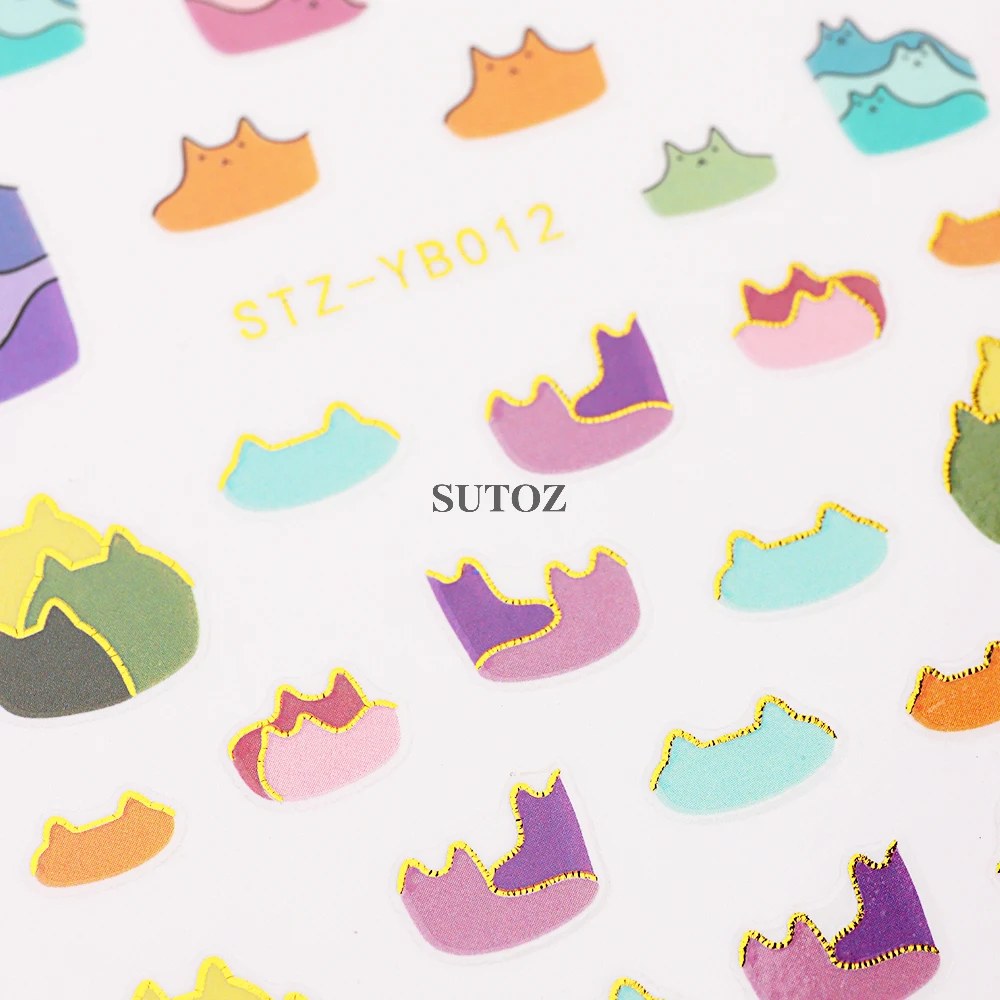 3D Cartoon Cats Nail Art Stickers Kawaii Animals Gold Lines Sliders For Nails French Designs Manicure Decoration LEBSTZ-YB012