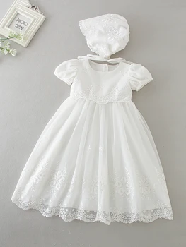 Baby Girls Christening Baptism Dress Flower Embroidered Gown Outfit for Birthday Party Special Occasion Baby Clothing
