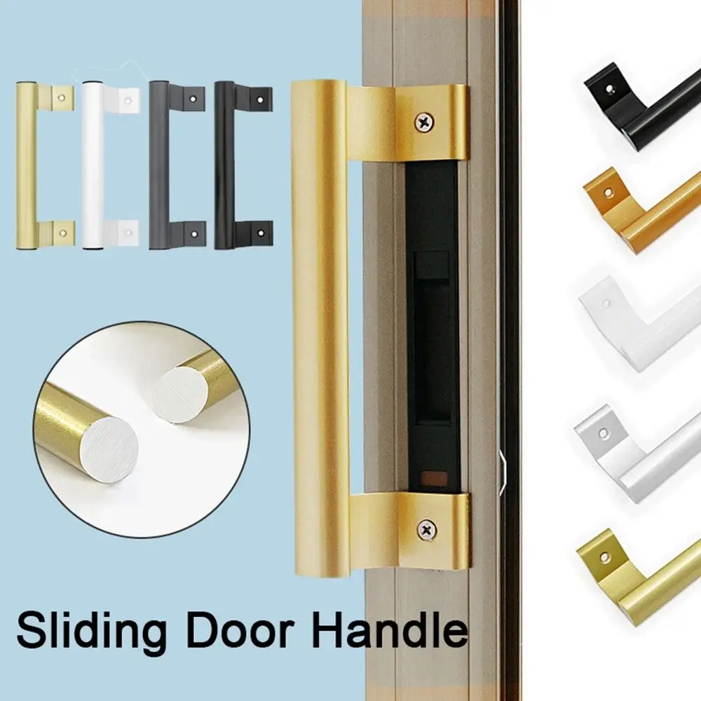 Aluminium Alloy Punch-free Furniture Cabinet Handle Sliding Barn Door Handle Pull And Flush Hardware Set Wood Door Drawer Handle