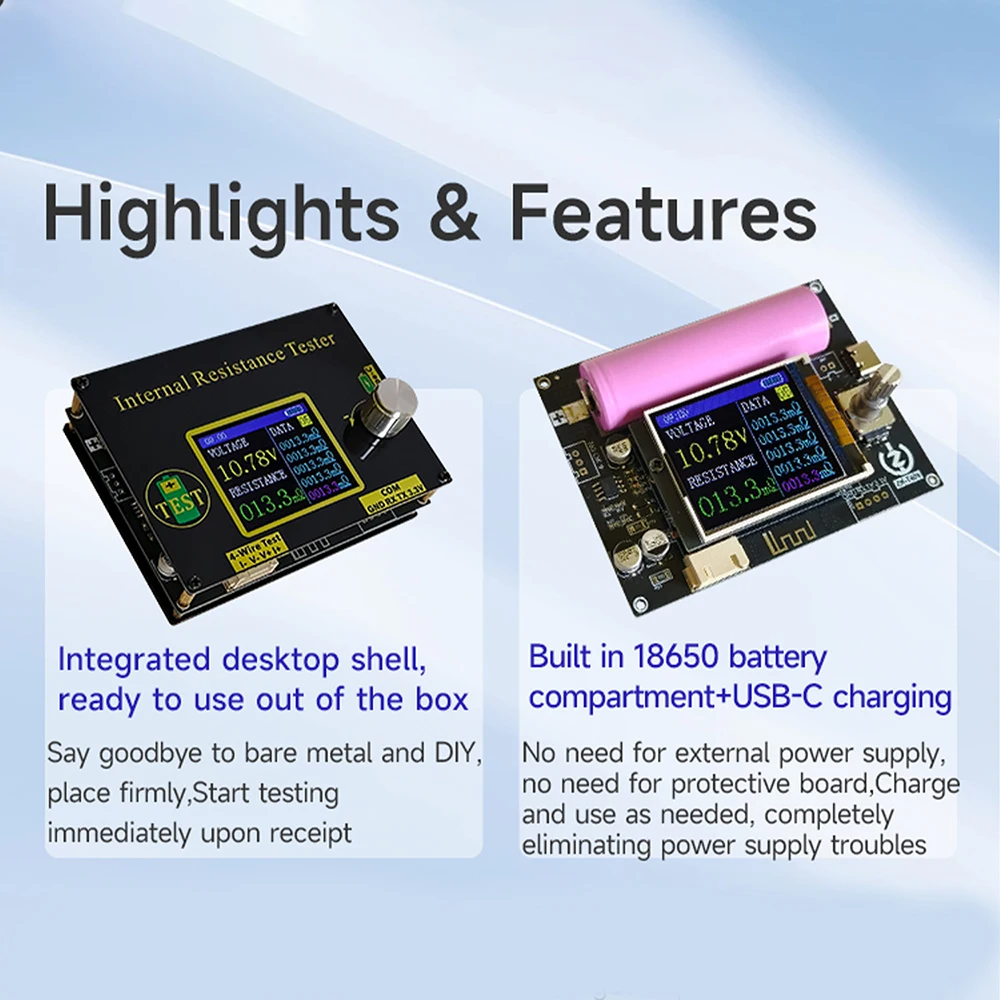 T469 고정밀 배터리 테스터 AC 4선 DC 5V BT 앱 제어 OTA 업그레이드 MODBUS OK/NG 출력 내장 18650 충전 시스템