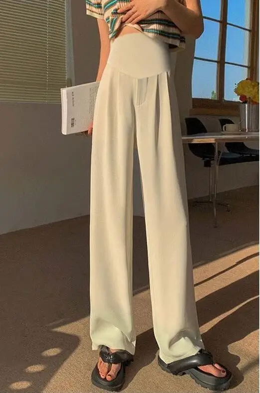 Summer Thin Design Maternity Belly Trousers Office Lady Elegant Suits Pants Plus Size Pregnant Women's Wide Legs Long Trousers 6