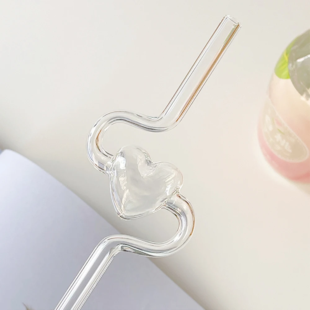 Fashion Anti Wrinkle Straw Reusable Glass Drinking Straw Curved No