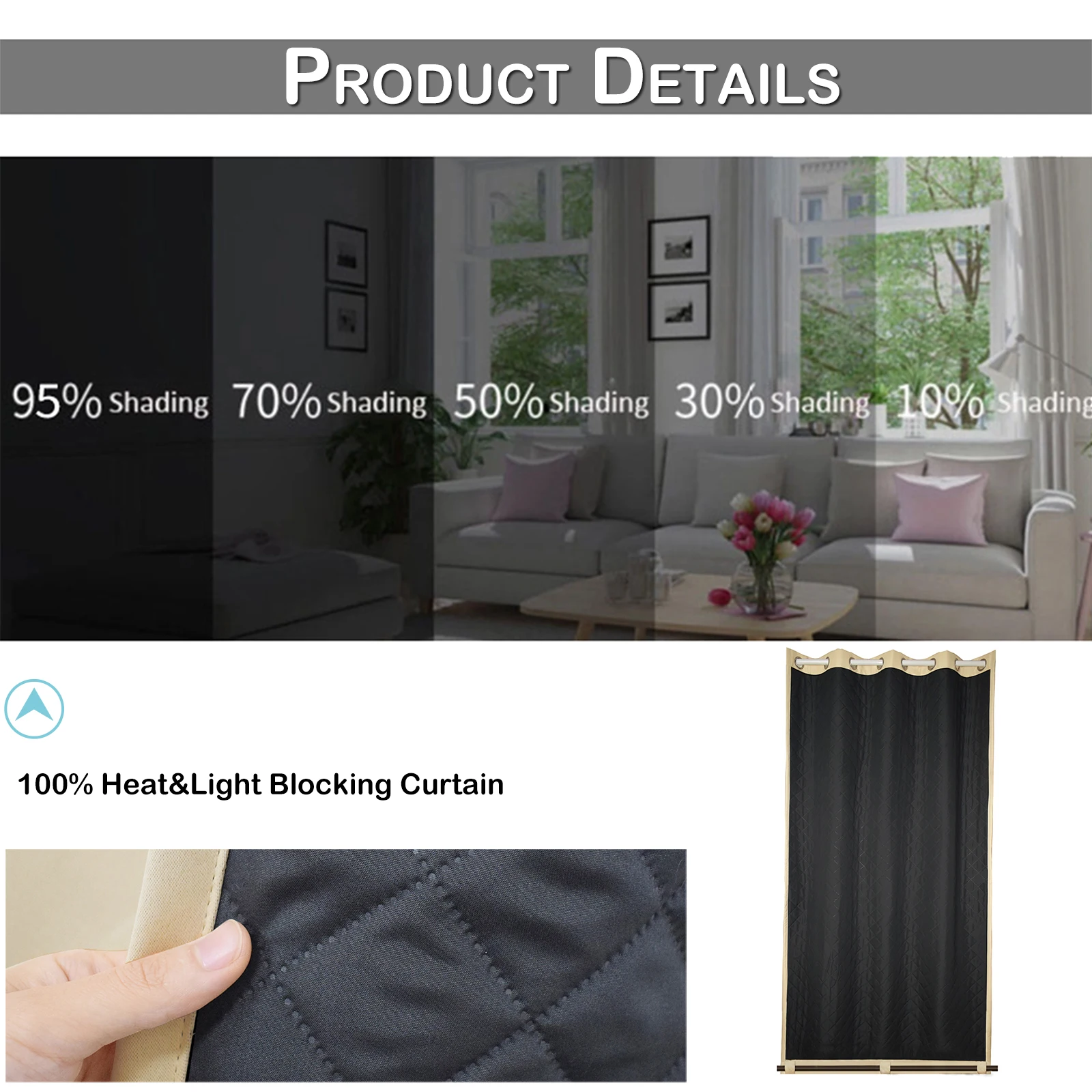 Indoor Outdoor Quilted 100% Blackout Curtains Waterproof Windproof Heavy Duty Window Drapes Winter Thick Thermal Garden Curtains