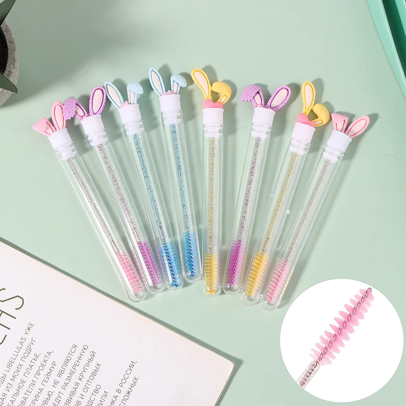 

10Pcs Reusable Eyelash Brush Tube Eyebrow Brush Replaceable Dustproof Rabbit Ear Crystal Rod Replaceable Individual Packing