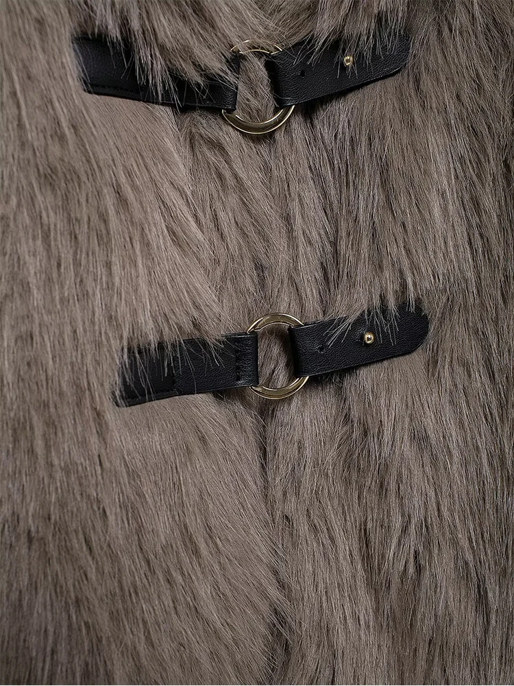 Women's Fluffy Fur Short Jacket New Fall Winter High Street Faux Fur Coat With Pocket Fashion Vintage Elegant Ladies Lapel Coat