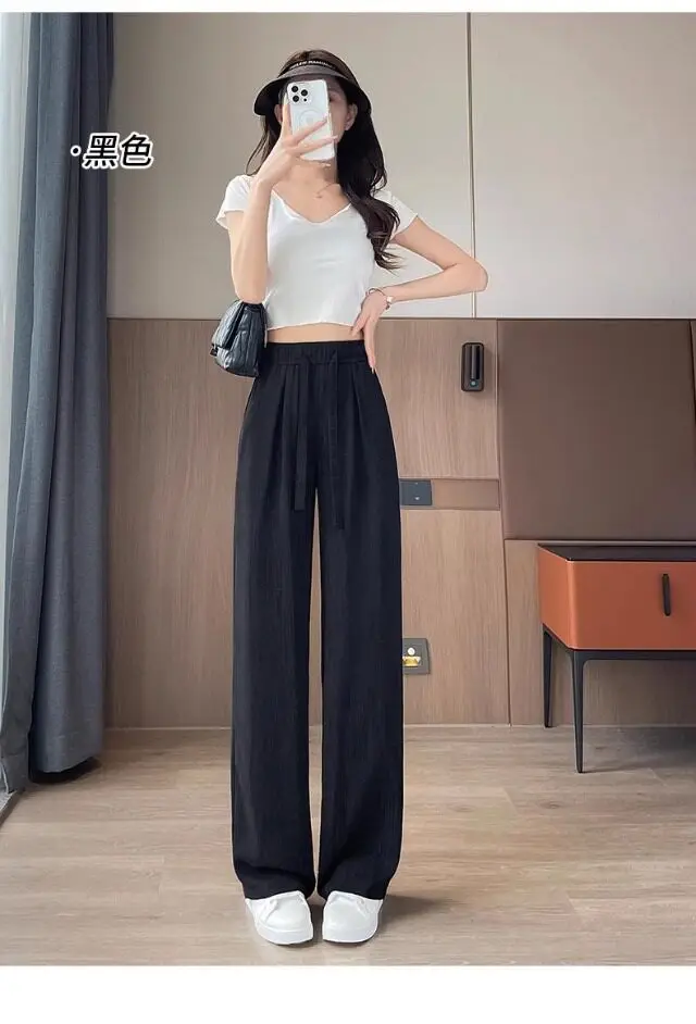 Women's High Waist Wide Leg Pants 2026 Summer Ice Silk Linen Loose Fit Flowy Straight Leg Casual Trousers Women Pants Sweatpants_ecoleips.com