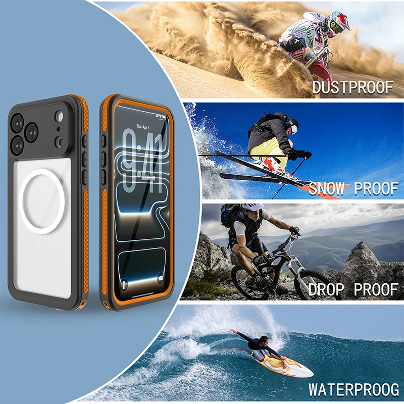 Waterproof Shockproof Magnetic Phone Case with Full Body Protection