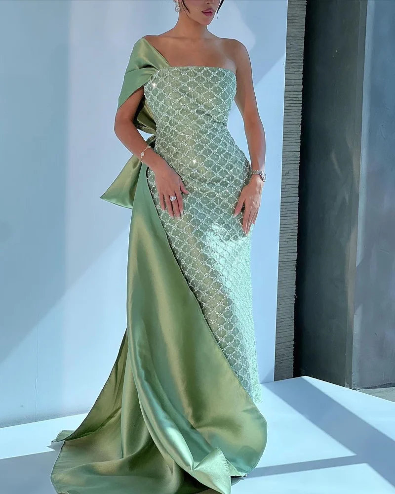

Epoch Evening Dress Trumpet Elegant Diamond Sequined فساتين سهرة Sexy One-Shoulder Gree Prom Gown With Shawl Arabia Women 2024