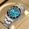 X-GEAR Men's Mechanical Movement Classic Deep Blue Water Ghost Watch with Calendar Magnifier Stainless Steel Ceramic Bezel