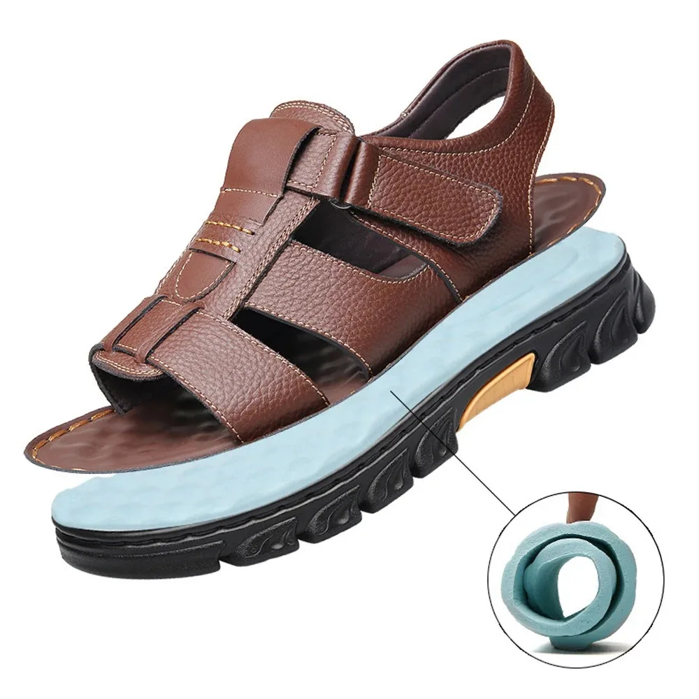 Sandals Men's New Beach Shoes Artificial leather Outdoor Non-Slip Thick-soled Leather Sandals 2024 New Men's Outdoor Sandals - Image 3