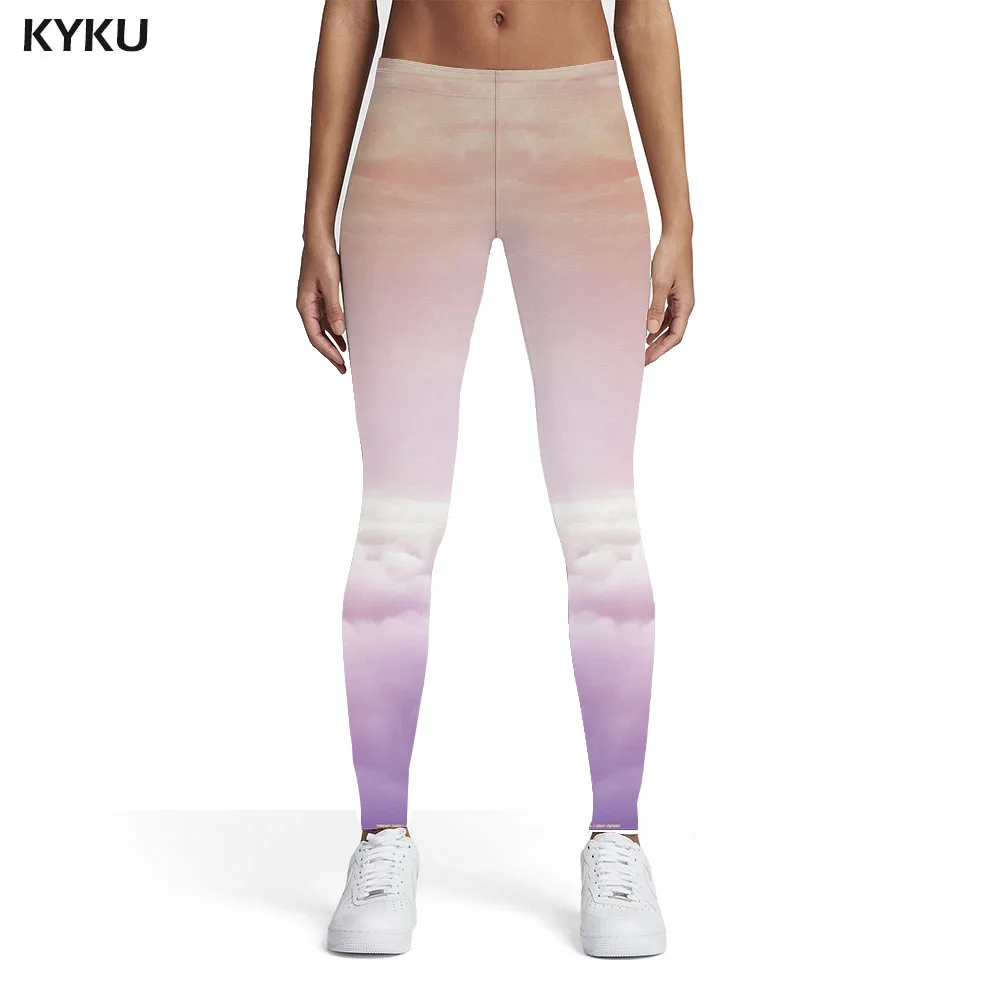 

KYKU Clouds Leggings Women Pink Sport Cartoon Elastic Painting Leggins Sexy Womens Leggings Pants Jeggings Jeggins Skinny