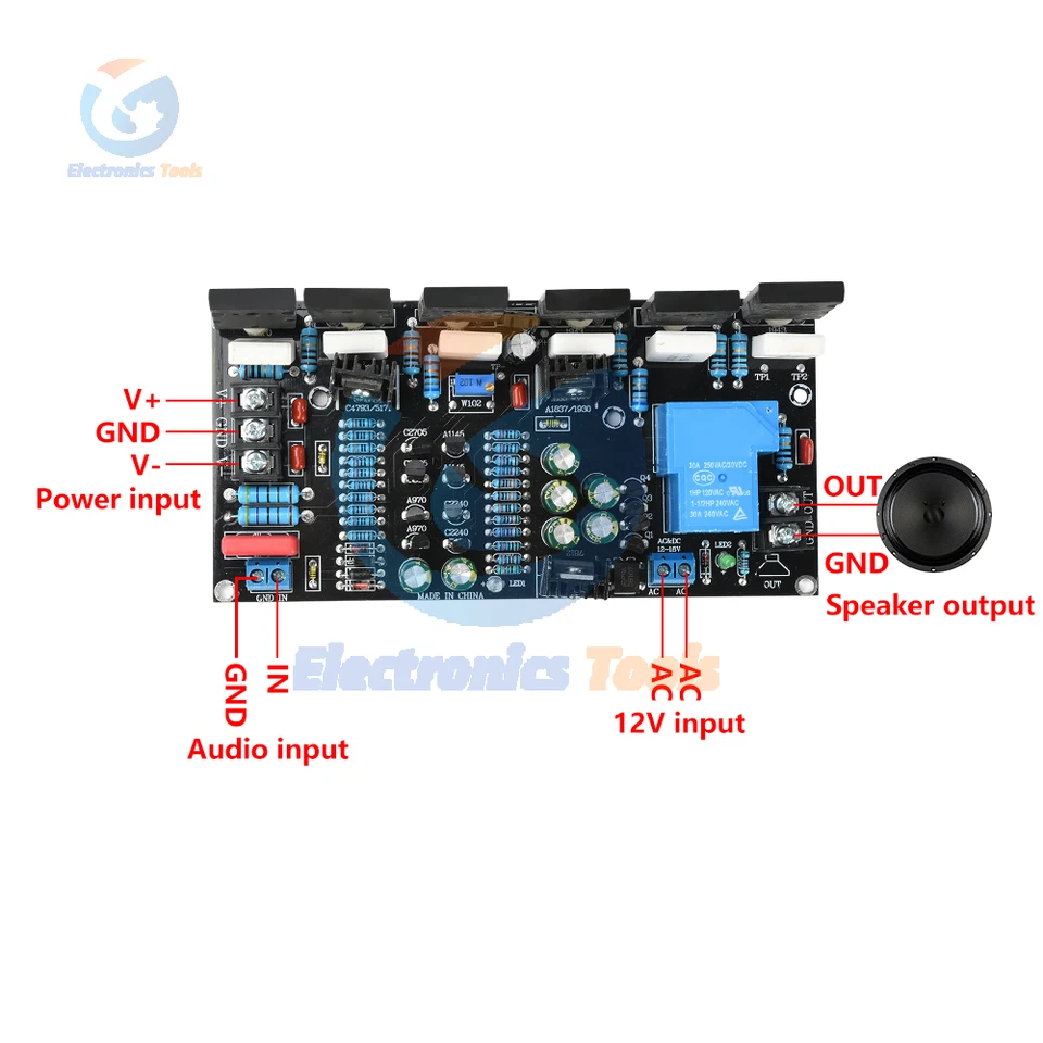 DC 20V-90V 300W モノラルパワーアンプ 1943+5200 HIFI ハイパワーペア