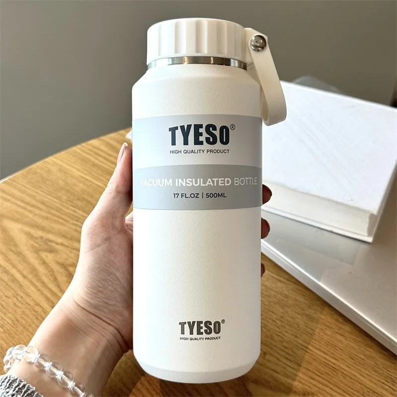 TYESO Stainless Steel Insulated Sports Thermos Cup with Handle - Portable and Durable Thermal Mug for Outdoor Travel (500/710ml)