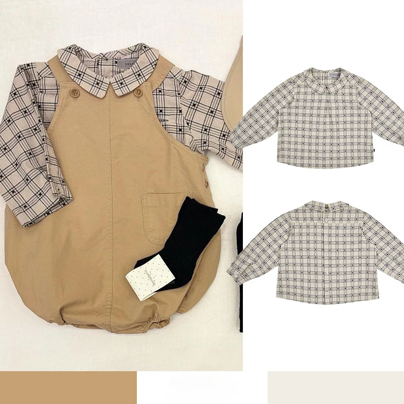 

Plaid Shirt 2024 Spring and Autumn Small Fresh Color Check Children's blouse Girls Pure Cotton Long-sleeved Top