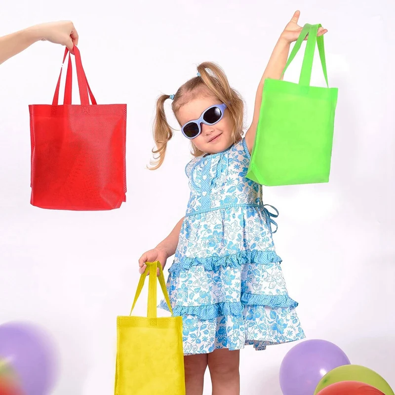 50 Pieces Non Woven Reusable Bags Multi Color Tote Gift Bags Colored Blank Tote Bags Bulk Fabric Grocery Bags Durable 4