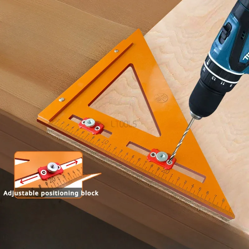 

2-in-1 Precision Bakelite Triangle Ruler with Adjustable Slider Punching Positioning Right Angle Ruler for Carpentry Decoration