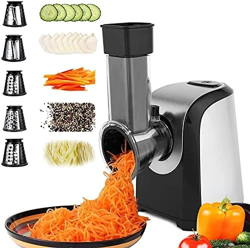 

Cheese Grater, Professional Slicer Shredder, 150W Gratersr/Chopper/Shooter with One-Touch Control | 5 Free Attachments for fru