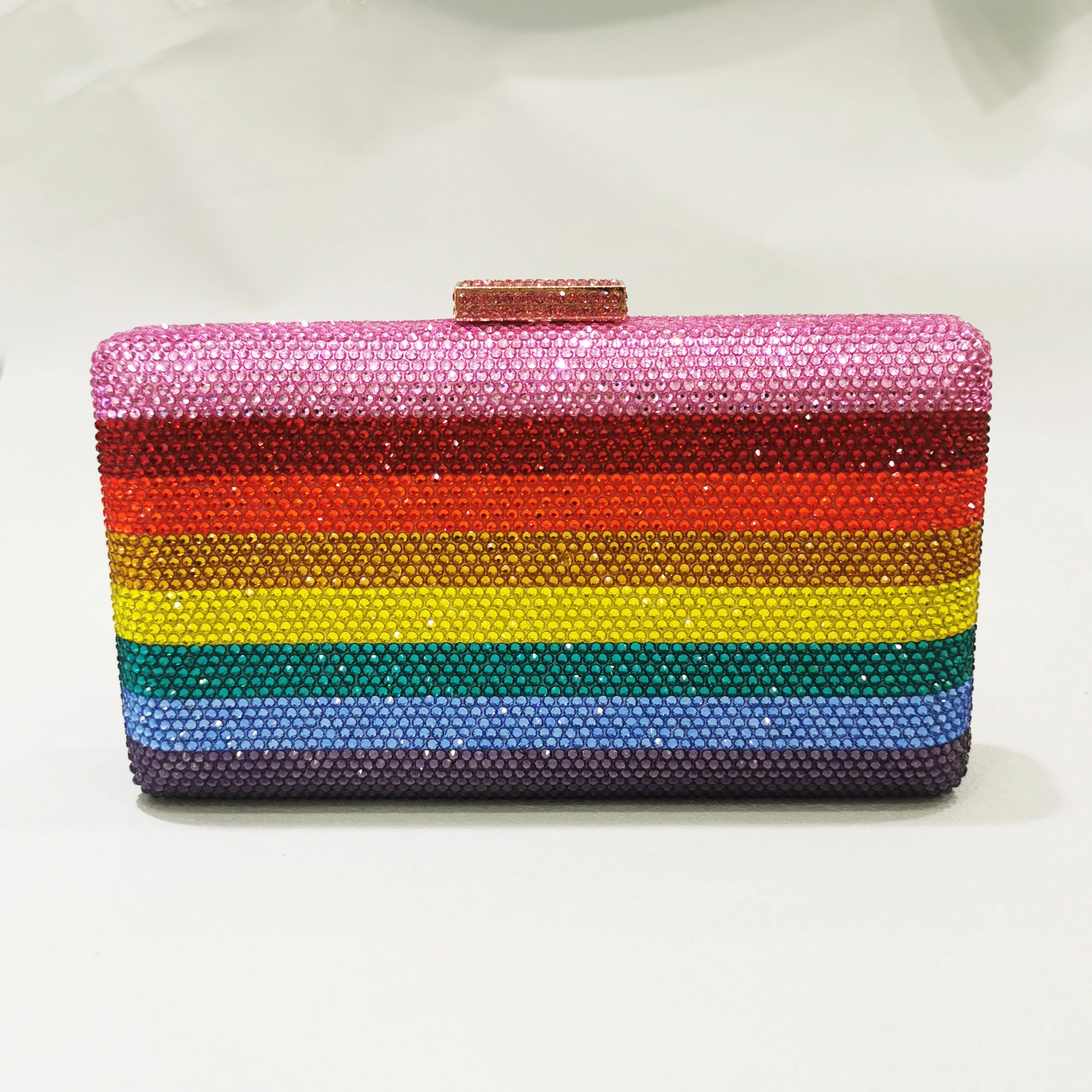 

JXL rainbow Rhinestone Crystal clutch Purse Women’s Chain Mini Minaudiere Fashion Lady Evening Handbag Banquet Clutches