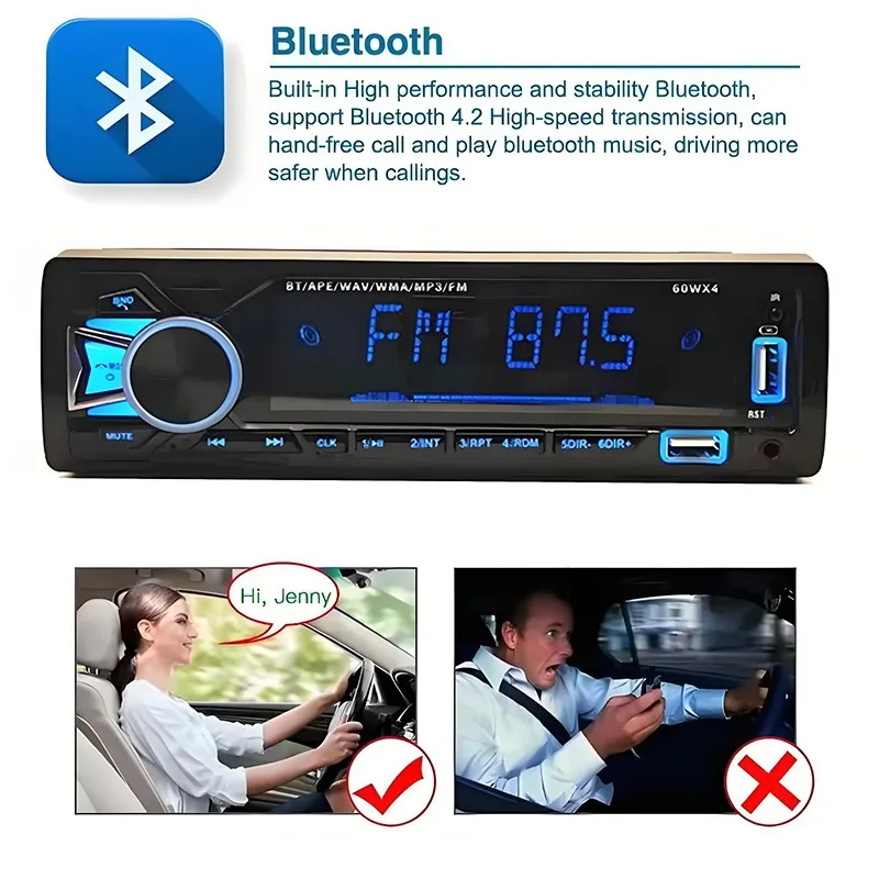 12V 1din Car MP3 Player Dual USB Bluetooth Stereo Radio Audio FM TF AUX IN Receiver in Dash Multimedia Player with remote