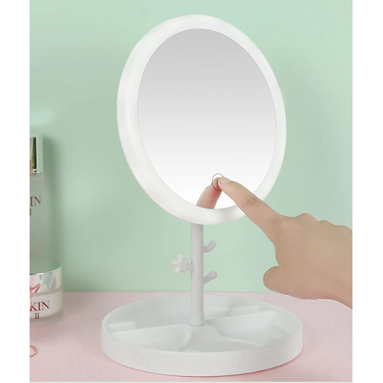 USB Makeup Mirror with LED Three Light Sources at Will Switch Girls Students Dormitory Desktop Folding Vintage Mirror