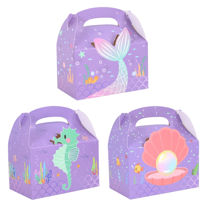

3Pcs Mermaid Portable Candy Box Mermaid Tail Biscuit Cake Baking Packaging Boxes Wedding Supplies Kids Birthday Party Decoration