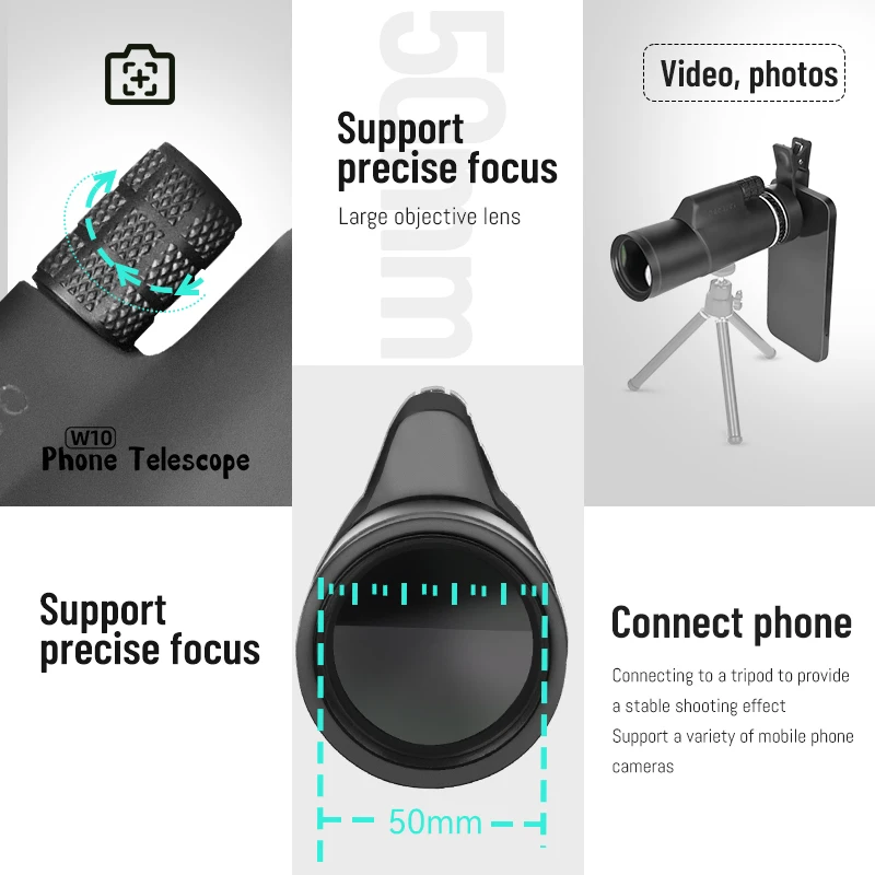 Yongnuo W10 10X HD Mobile Phone Telescope Outdoor Photography HD-Compatible Imaging Mobile Phone External Camera For Smartphones