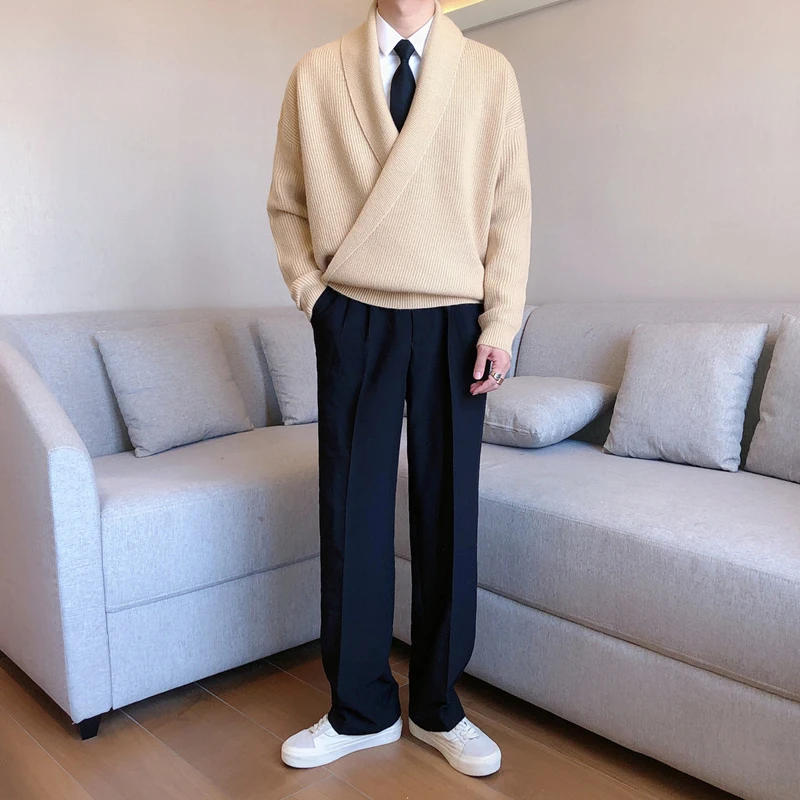 Mens Sweaters Autumn Winter Fashion Big V-neck Hangs Personality Knitted Sweater Men's Casual Loose Pullovers Sweaters Male Coat 3