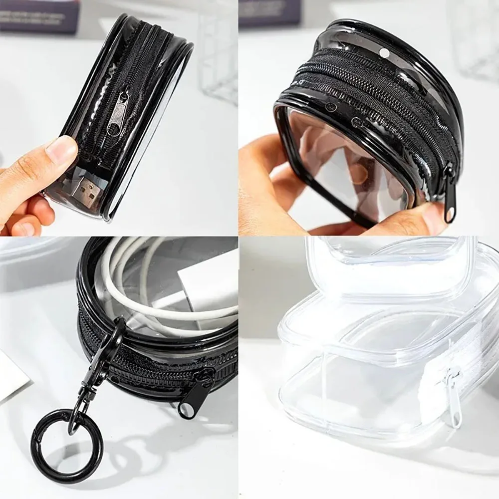 Portable Mini Zipper Headset Charging Cable Storage Bag Keychain Box Organizer For Earphones Chargers Bags As a gift Send Friend
