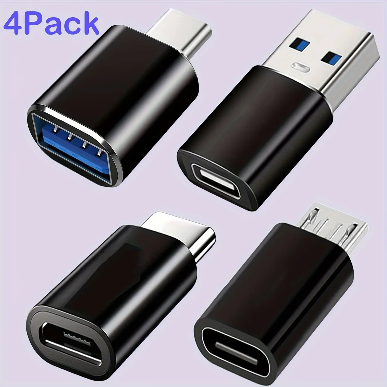 MacBook Pro/삼성 갤럭시/스마트폰/노트북/PC와 호환되는 USB-C 어댑터 4개 - USB-C-USB-/마이크로 USB 어댑터 콤보, O