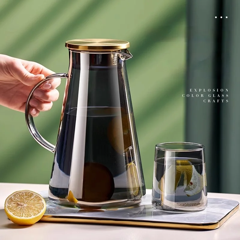 GIANXI Household Nordic style Water Bottle Set Large Capacity High Temperature Resistant Glass Kettle Pure Color Juice Glass