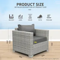 Outdoor Sofa Wicker Patio Chairs Set of 2, Porch Single Chair Grey Rattan Deep Seating Armchair Balcony Furniture with Gr 2