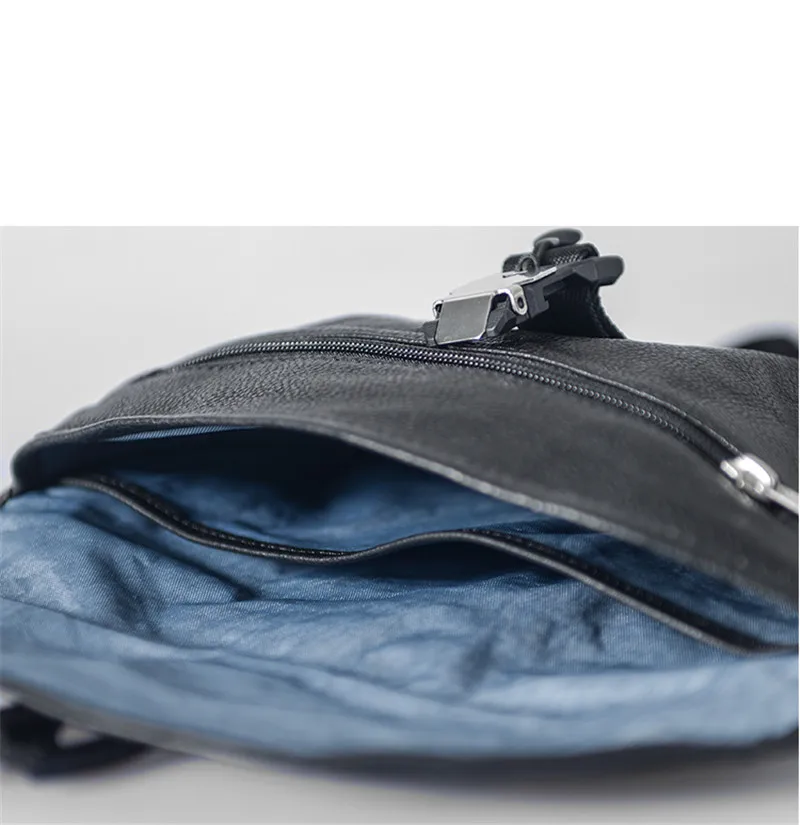 Fashion luxury genuine leather men daily outdoor chest bag casual first layer cowhide black sports lightweight messenger bag