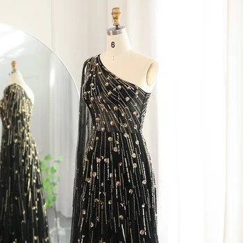 Luxury Beaded Black One Shoulder Evening Dresses with Cape Sleeve Sage Green Lilac Women Wedding Party Gowns 182 2