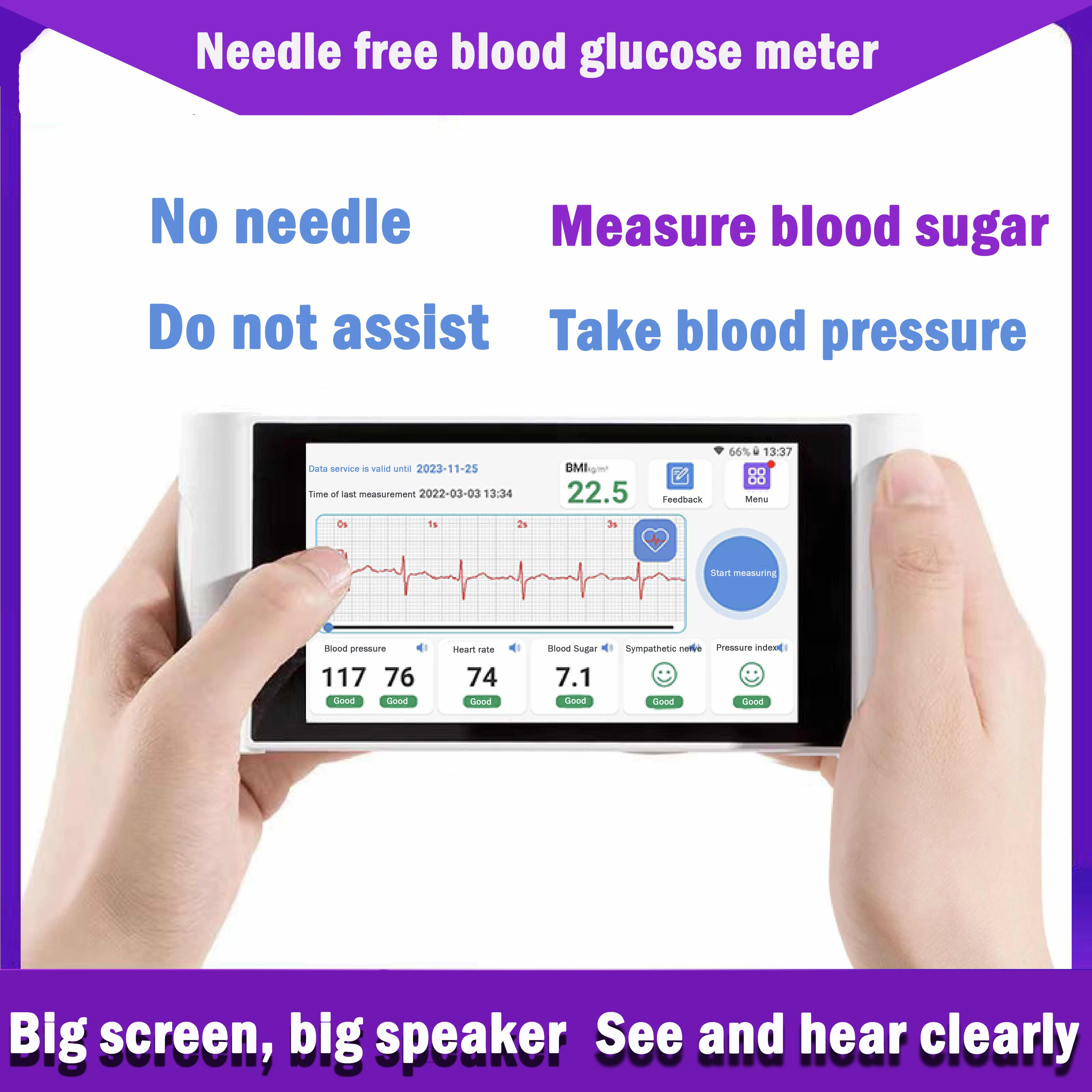 Non-Invasive Blood Glucose Meter Monitoring Rechargeable Needle-free No Blood Glucose Meter Diabetes Tester Ecg Detection blood glucose monitor