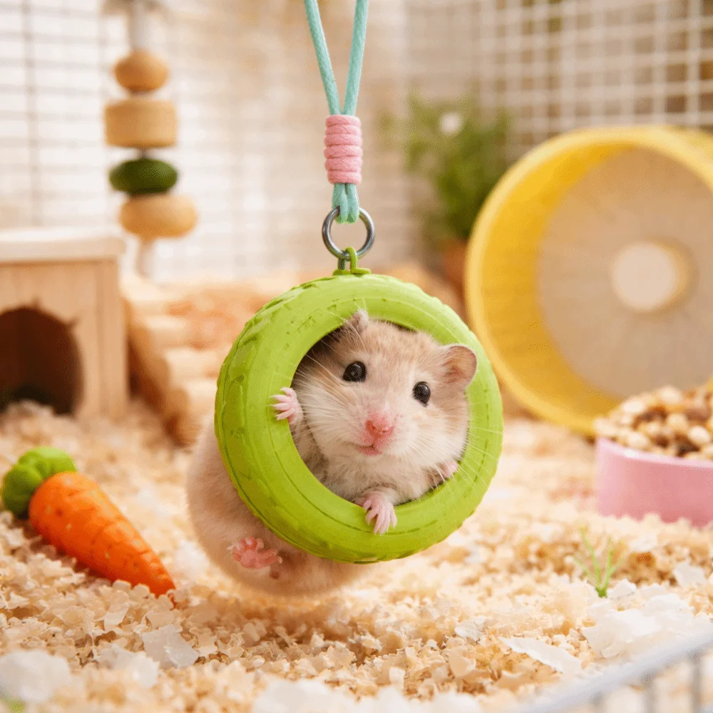 타이어 모양 햄스터 그네 물림 방지 걸이형 침대 소형 애완동물 그네 탈부착 체인 애완동물 등반 장난감